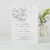 Invitation White 3D Flowers Roses Simple Wedding (Debout devant)