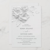 Invitation White 3D Flowers Roses Simple Wedding (Devant / Derrière)