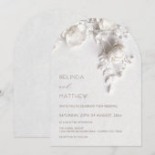 Invitation White 3D Flowers Roses Wedding (Devant / Derrière)