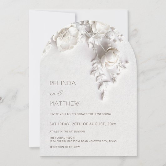Invitation White 3D Flowers Roses Wedding (Devant)