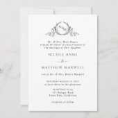 Invitation White and Black, Formal Elegant Monogram Wedding (Devant)