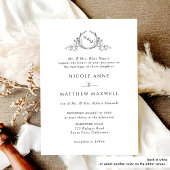 Invitation White and Black, Formal Elegant Monogram Wedding