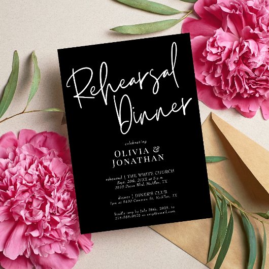 Invitation White and Black Wedding Rehearsal Dinner