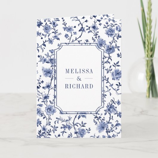 Invitation White and Blue Chinoiserie Crest QR Code Wedding (Devant)