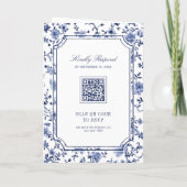 Invitation White and Blue Chinoiserie Crest QR Code Wedding (Dos)