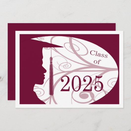 Invitation White and Burgundy Man 2025 Graduation Party (Devant / Derrière)