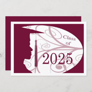 Invitation White and Burgundy Man 2025 Graduation Party