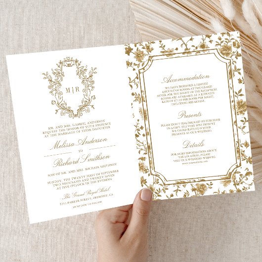 Invitation White and Gold Chinoiserie Crest QR Code Wedding