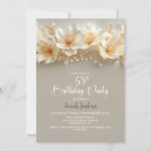 Invitation White and Gold Floral 65th Birthday Party (Devant)