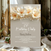 Invitation White and Gold Floral 85th Birthday Party