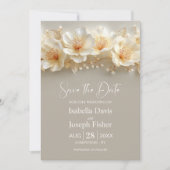 Invitation White and Gold Floral Wedding Save the Date (Devant)
