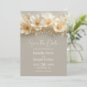 Invitation White and Gold Floral Wedding Save the Date (Debout devant)