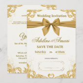 Invitation White and Gold Modern Elegant Wedding Celebration (Devant / Derrière)
