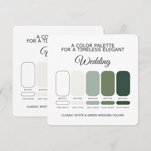 Invitation White and Green Wedding Color Palette Card (Devant / Derrière)