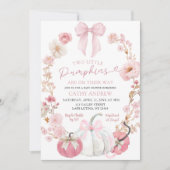 Invitation  White and Pink Bow Coquette Twins Pumpkin Floral  (Devant)