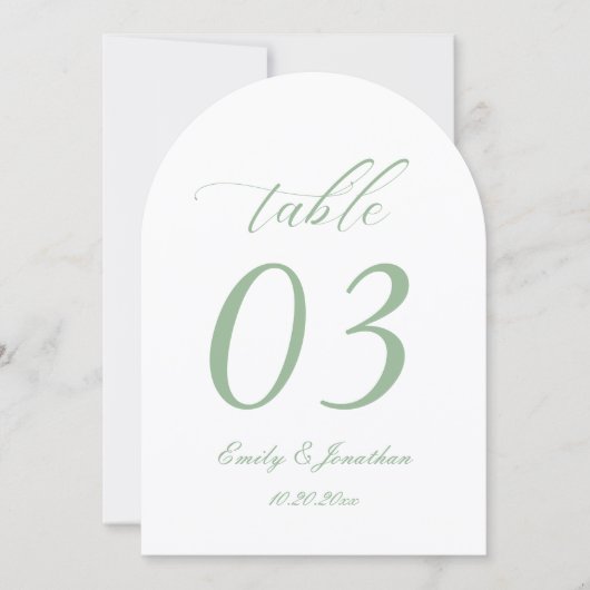 Invitation White and Sage Green Wedding Table Number (Devant)