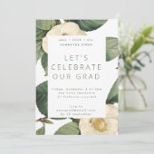 Invitation White Antique Flower Photo University Grad (Debout devant)
