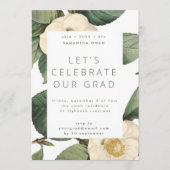 Invitation White Antique Flower Photo University Grad (Devant)