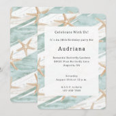 Invitation White Aqua Starfish Beach Anniversaire (Devant / Derrière)