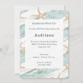 Invitation White Aqua Starfish Beach Anniversaire (Devant)