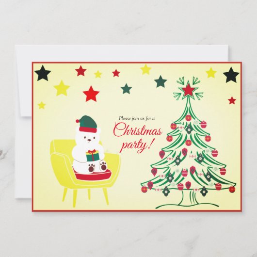 Invitation White Bear Cute Unique Moderne Fête de Noël (Devant)