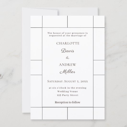 Invitation White black checked modern Wedding  (Devant)