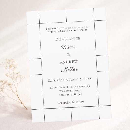 Invitation White black checked modern Wedding