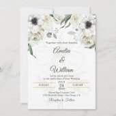 Invitation White Black Green Elegant Anemone Wedding (Devant)