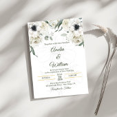 Invitation White Black Green Elegant Anemone Wedding