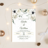 Invitation White Black Green Elegant Anemone Wedding