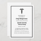 Invitation White Black Nursing School Graduation Party (Devant / Derrière)