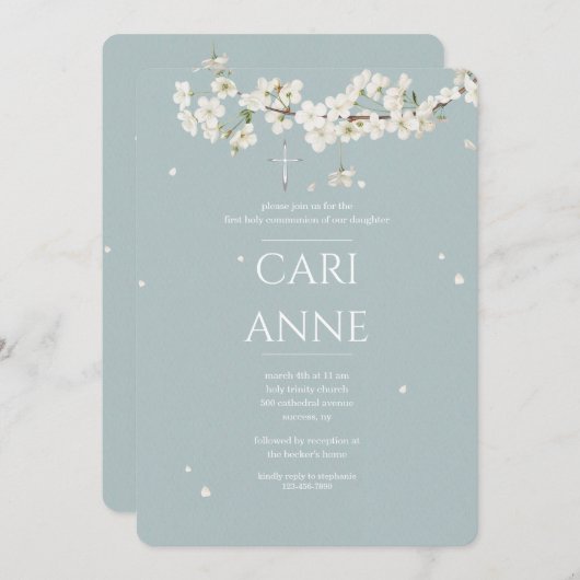 Invitation White Blossoms Religious (Devant / Derrière)