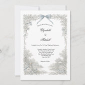 Invitation White Blue Toile Floral Coquette Bow Elegant  (Devant)