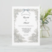 Invitation White Blue Toile Floral Coquette Bow Elegant  (Debout devant)