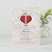 Invitation White Bokeh & Red Valentine Glam 1er anniversaire (Debout devant)