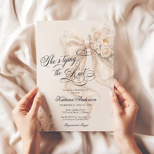 Invitation White Bow She's Tying the Knot Bridal Shower