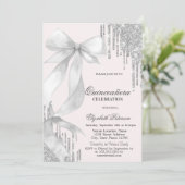 Invitation White Bow Silver Glitter Drips Quinceañera (Debout devant)