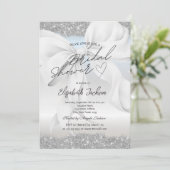 Invitation White Bow Silver Sparkle Glitter Bridal Shower (Debout devant)