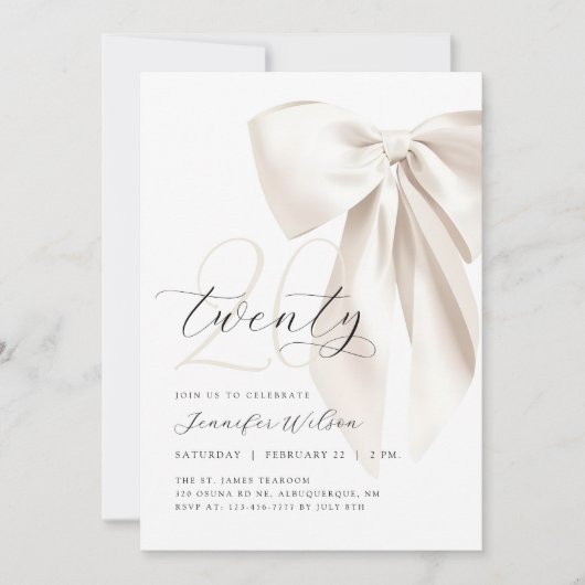 Invitation White Bow Vingt Anniversaire (Devant)