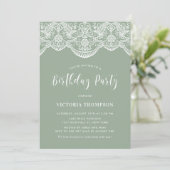 Invitation White Brocade Lace Mint Green Anniversaire (Debout devant)