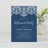 Invitation White Brocade Lace Navy Blue Retirement Party (Debout devant)