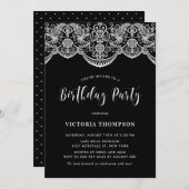 Invitation White Brocade Lace Noir fête d'anniversaire (Devant / Derrière)