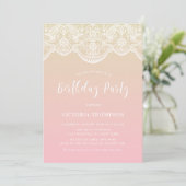 Invitation White Brocade Lace Pink Ombre fête d'anniversaire (Debout devant)