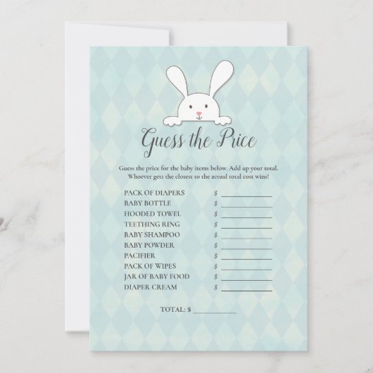 Invitation White Bunny Devinez Le Jeu Baby shower Prix (Devant)