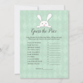 Invitation White Bunny Green Devinez Le Baby shower Prix Jeu (Devant)
