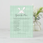Invitation White Bunny Green Devinez Le Baby shower Prix Jeu (Debout devant)