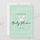 Invitation White Bunny Green Devinez Le Baby shower Prix Jeu (Dos)