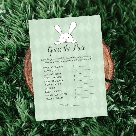 Invitation White Bunny Green Devinez Le Baby shower Prix Jeu