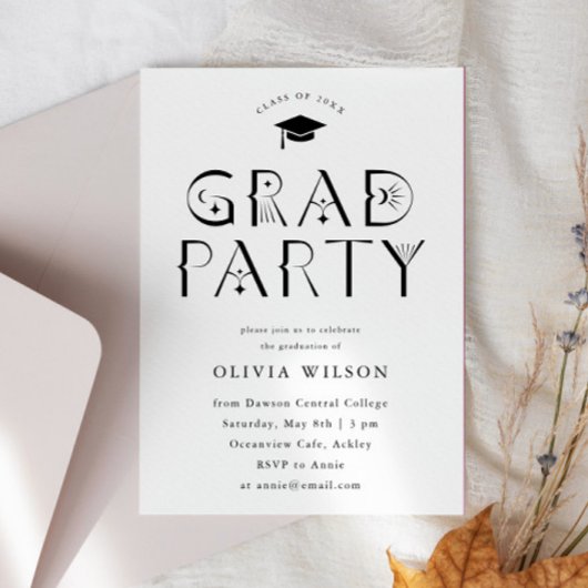 Invitation White Celestigraphy Grad Party