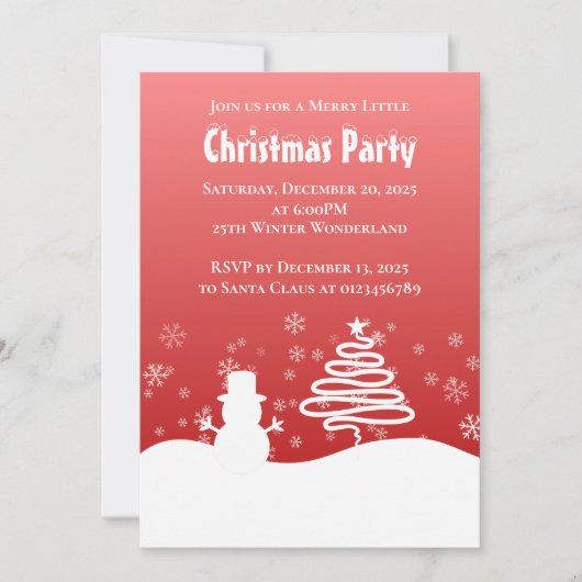Invitation White Christmas Winter Wonderland Snowman Tree (Devant)